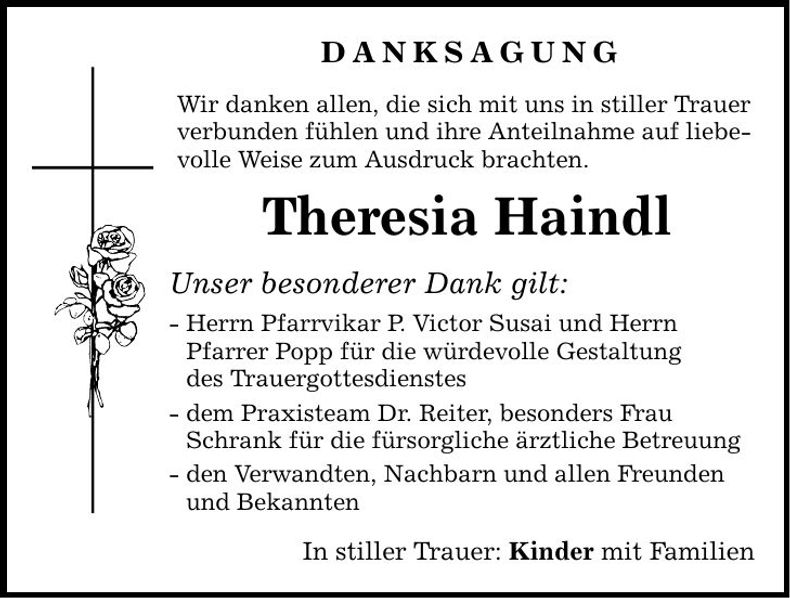 Traueranzeige Theresia Haindl