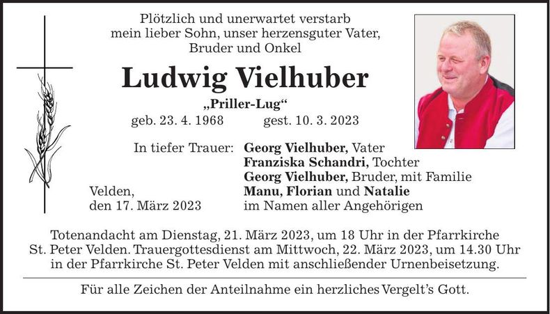 Traueranzeige Ludwig Vielhuber