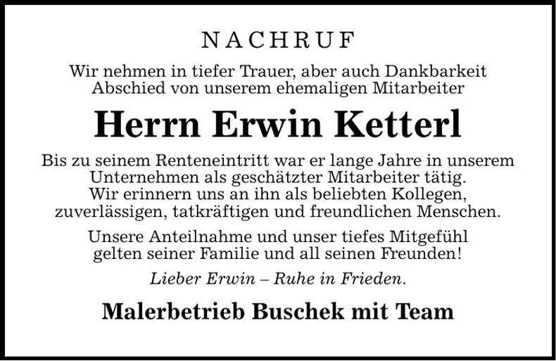 Traueranzeige Erwin Ketterl