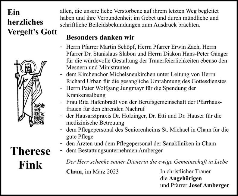 Traueranzeige Therese Fink