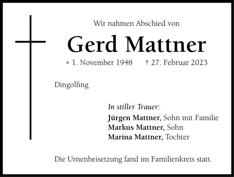 Traueranzeige Gerd Mattner