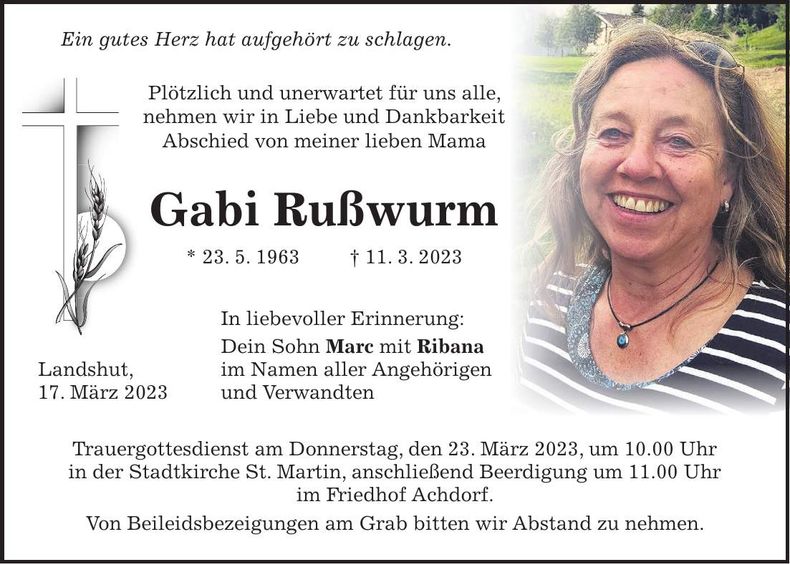 Traueranzeige Gabi Rußwurm