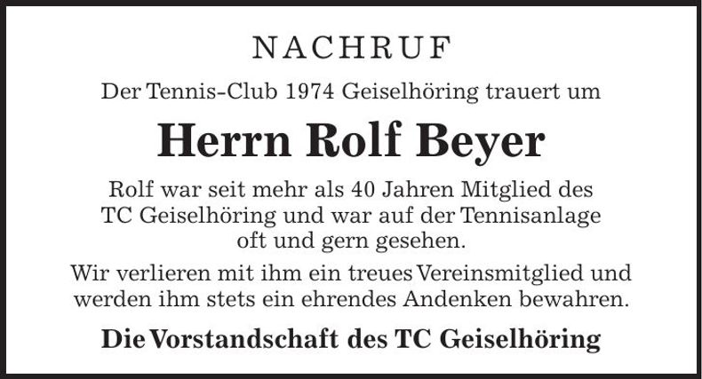 Traueranzeige Rolf Beyer