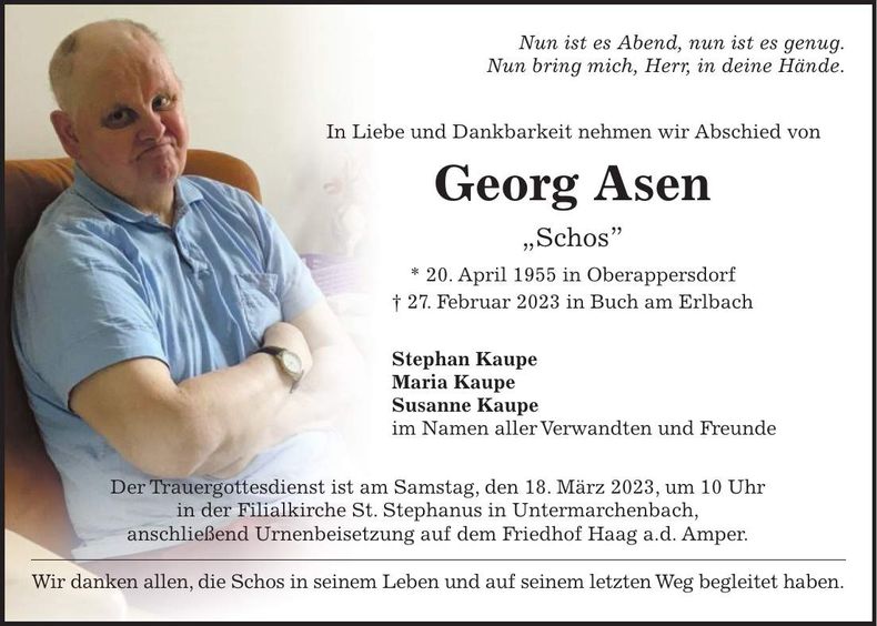 Traueranzeige Georg Asen
