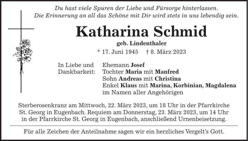 Traueranzeige Katharina Schmid