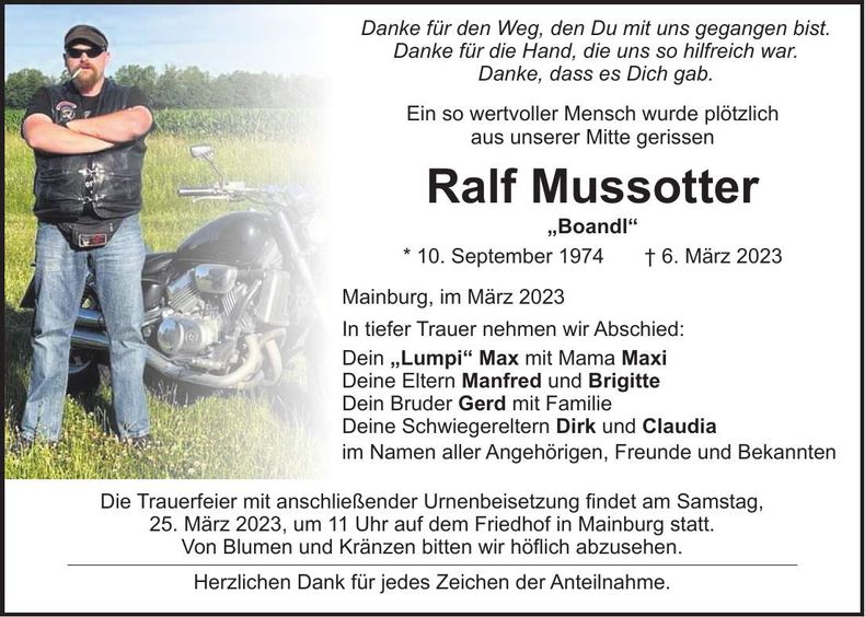 Traueranzeige Ralf Mussotter