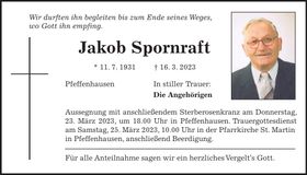 Traueranzeige Jakob Spornraft