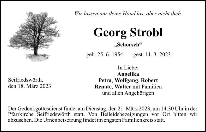 Traueranzeige Georg Strobl