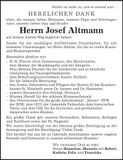 Traueranzeige Josef Altmann