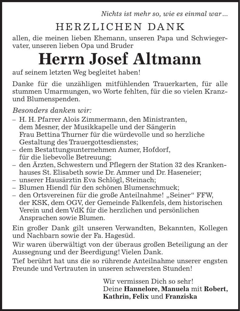 Traueranzeige Josef Altmann