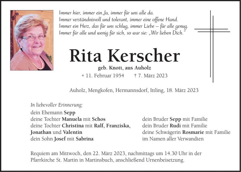 Traueranzeige Rita Kerscher