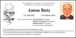 Traueranzeige Anton Butz