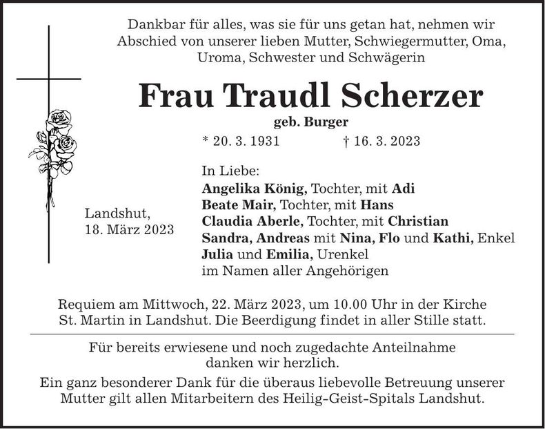 Traueranzeige Traudl Scherzer