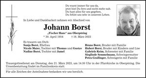 Traueranzeige Johann Borst