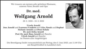 Traueranzeige Dr. med. Wolfgang Arnold