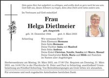 Traueranzeige Helga Dietlmeier