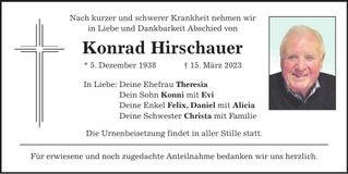 Traueranzeige Konrad Hirschauer
