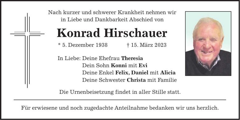 Traueranzeige Konrad Hirschauer