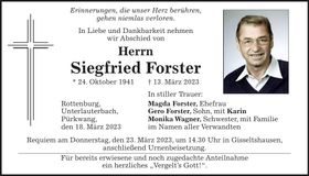 Traueranzeige Siegfried Forster
