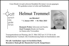 Traueranzeige Helmut Tremmel