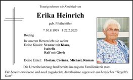 Traueranzeige Erika Heinrich