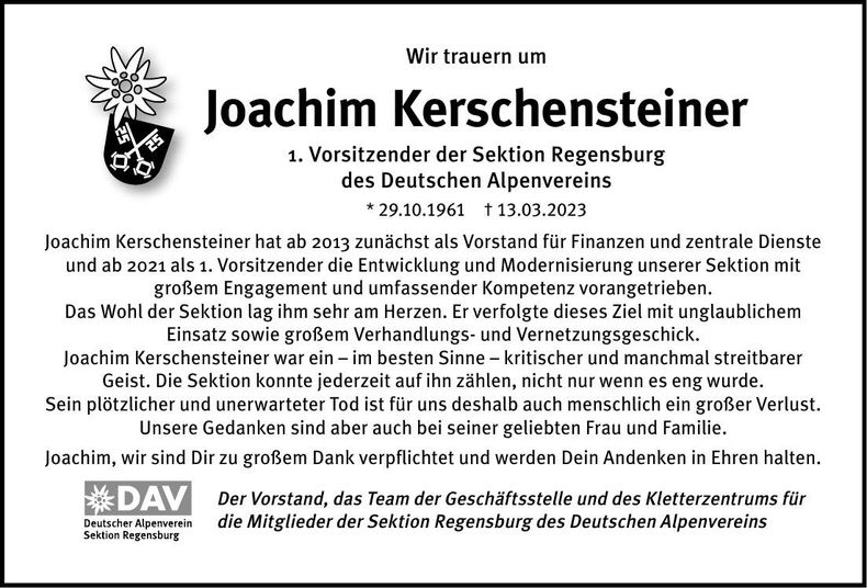 Traueranzeige Joachim Kerschensteiner