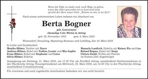 Traueranzeige Berta Bogner