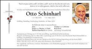 Traueranzeige Otto Schinharl