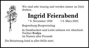 Traueranzeige Ingrid Feierabend