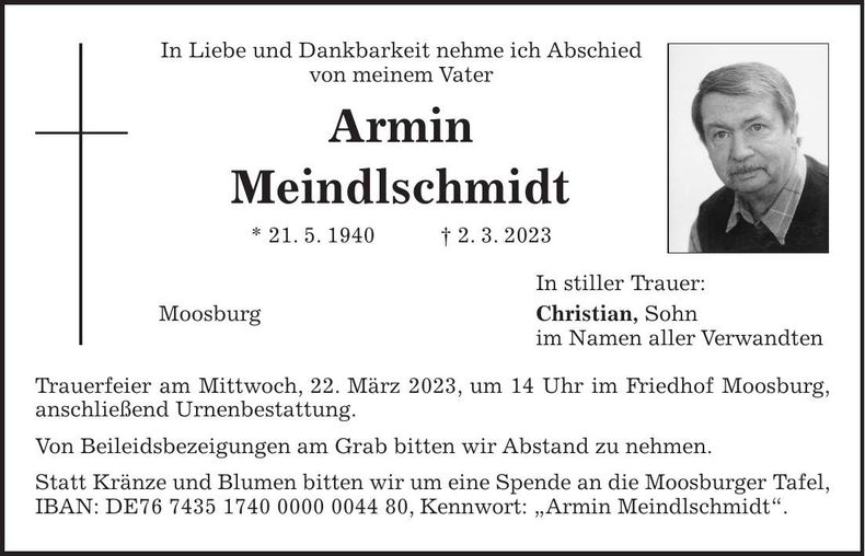 Traueranzeige Armin Meindlschmidt