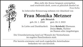 Traueranzeige Monika Metzner
