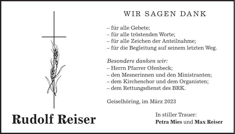 Traueranzeige Rudlof Reiser
