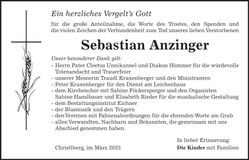 Traueranzeige Sebastian Anzinger
