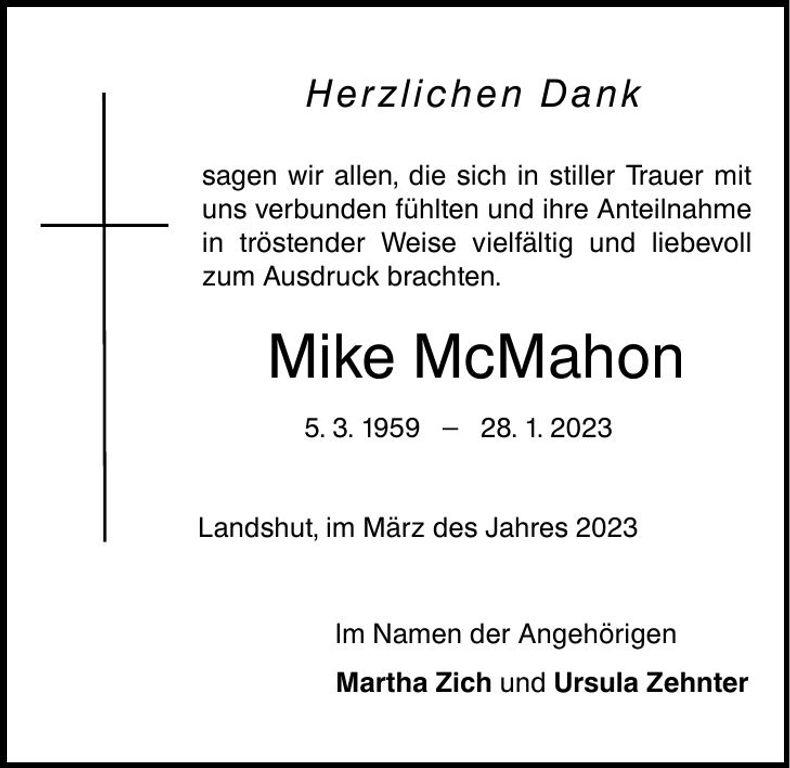 Traueranzeige Mike Mc Mahon