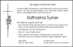 Traueranzeige Katharina Turner