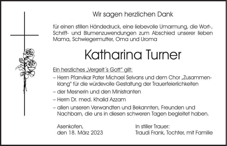 Traueranzeige Katharina Turner