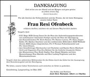 Traueranzeige Resi Ofenbeck