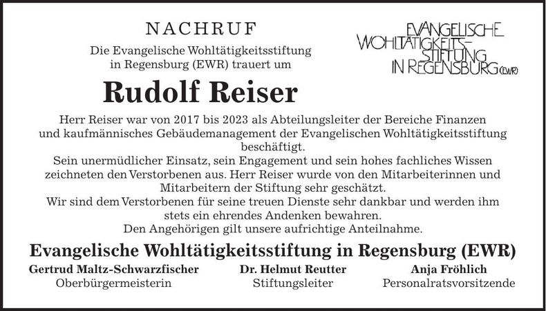 Traueranzeige Rudolf Reiser