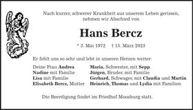 Traueranzeige Hans Bercz