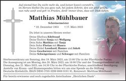 Traueranzeige Matthias Mühlbauer