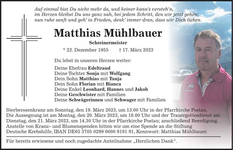 Traueranzeige Matthias Mühlbauer