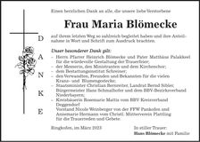 Traueranzeige Maria Blömecke
