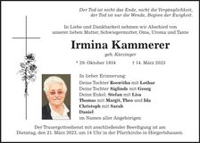 Traueranzeige Irmina Kammerer