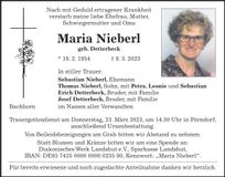 Traueranzeige Maria Nieberl