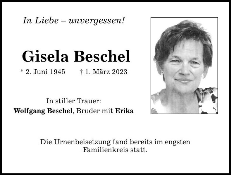 Traueranzeige Gisela Beschel