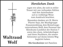 Traueranzeige Waltraud Wolf