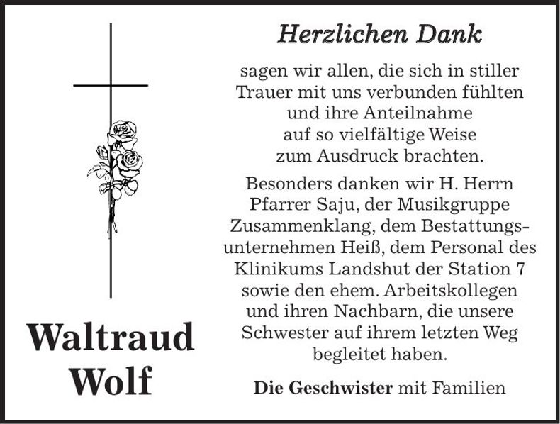 Traueranzeige Waltraud Wolf