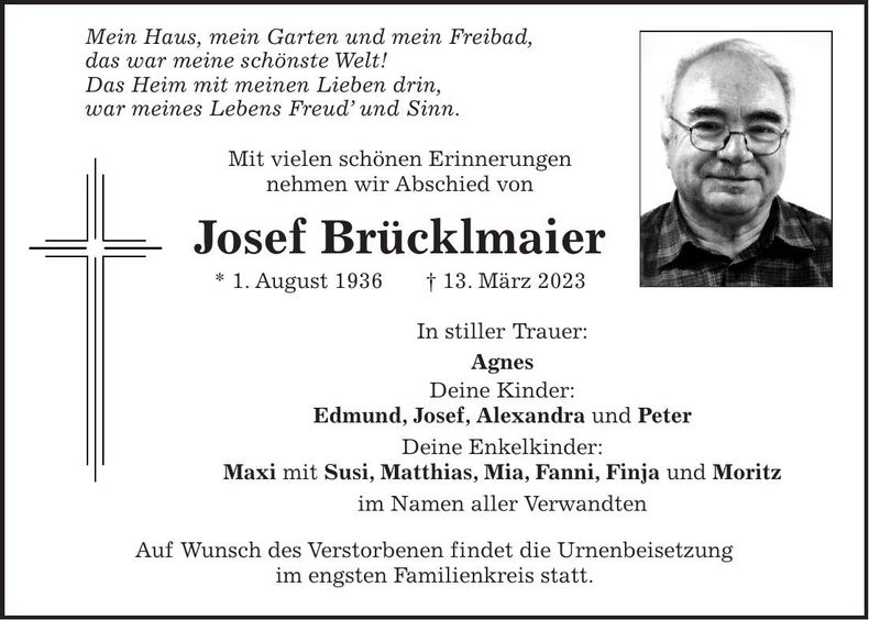 Traueranzeige Josef Brücklmaier