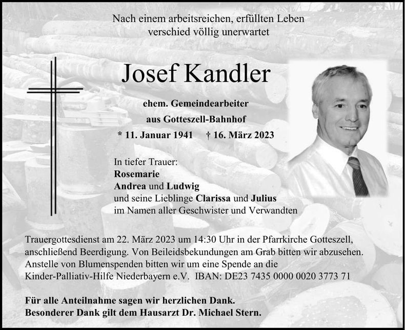 Traueranzeige Josef Kandler
