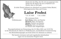 Traueranzeige Luise Probst